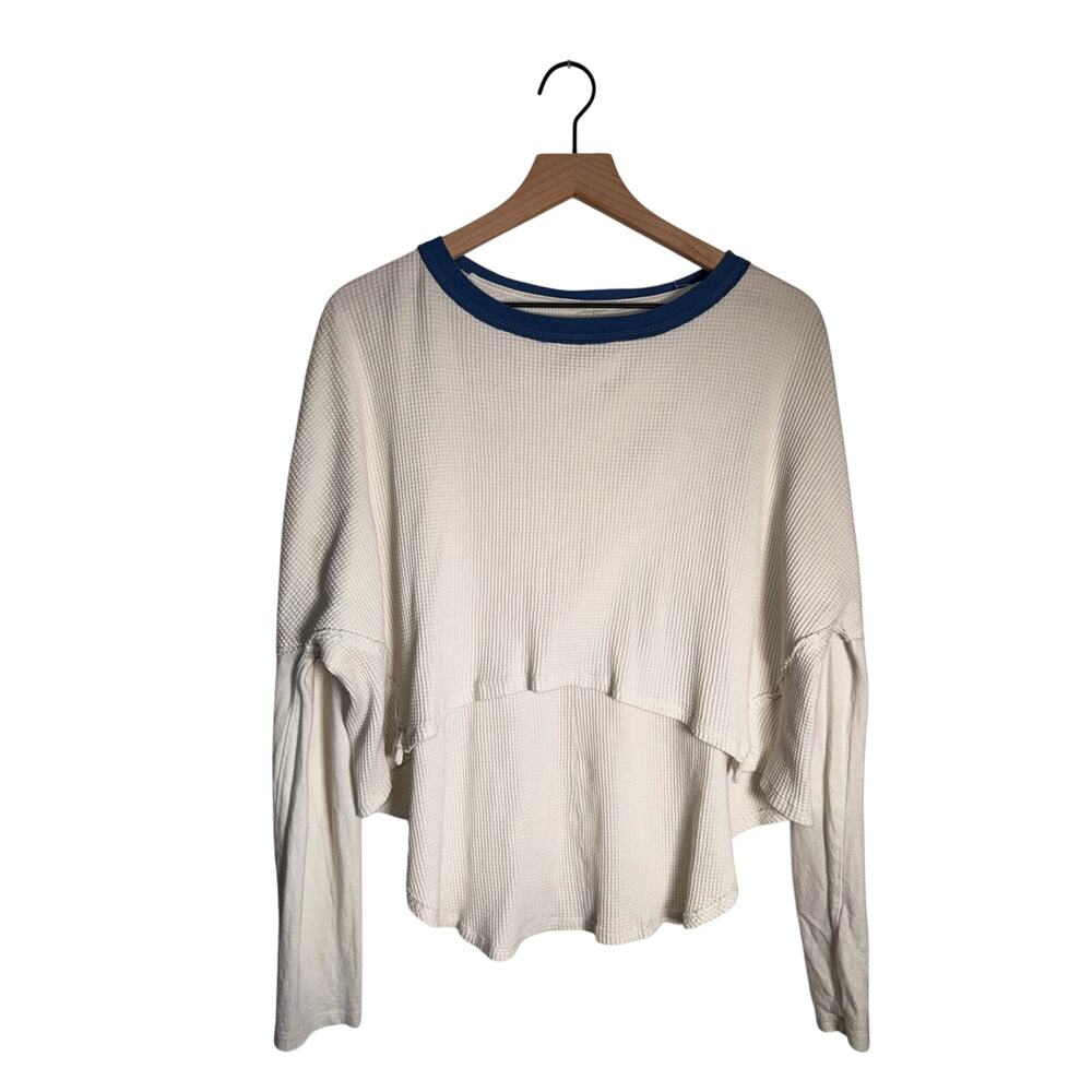 FREE PEOPLE We The Free Cream Waffle Cropped Knit Thermal Tee S